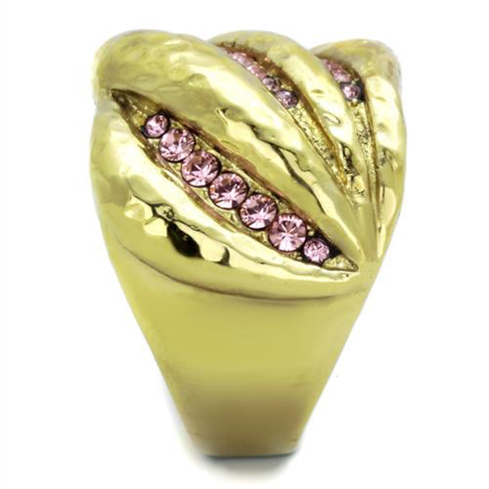 ARTK1638 Stainless Steel 14k Gold Plated Light Rose Crystal Cocktail Ring Women's Sz 5-10